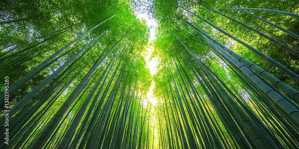 Towering Bamboo Forest with Lush Green Stalks Forming a Dense Canopy Towering Bamboo Forest with Lush Green Stalks Forming a Dense Canopy