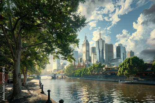 High Detail Image of Looking Down the Yarra River Towards the Melbourne Cbd photo