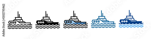 Tugboat Icon Set Multiple Style Collection