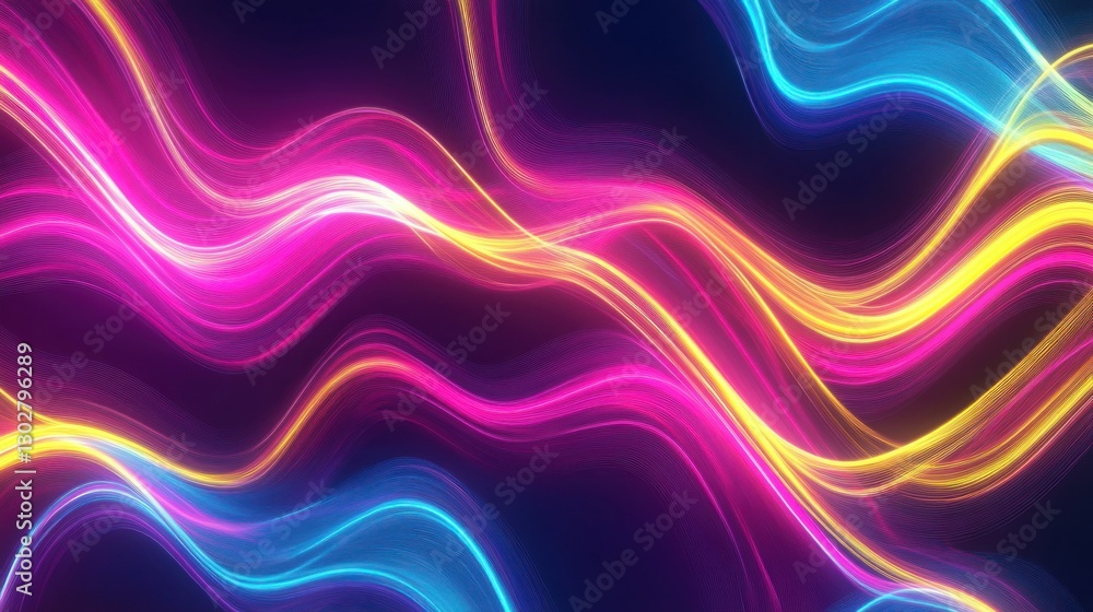 Vibrant abstract waves of neon colors flowing across a dark background, creating a dynamic visual Vibrant abstract waves of neon colors flowing across a dark background, creating a dynamic visual