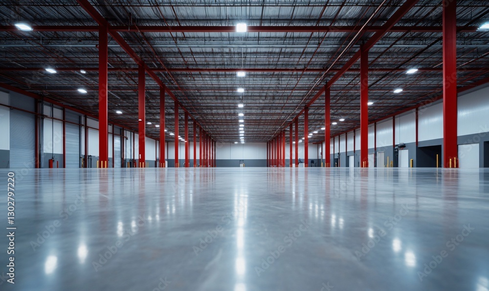 Fototapeta premium Empty warehouse interior, modern, spacious, industrial