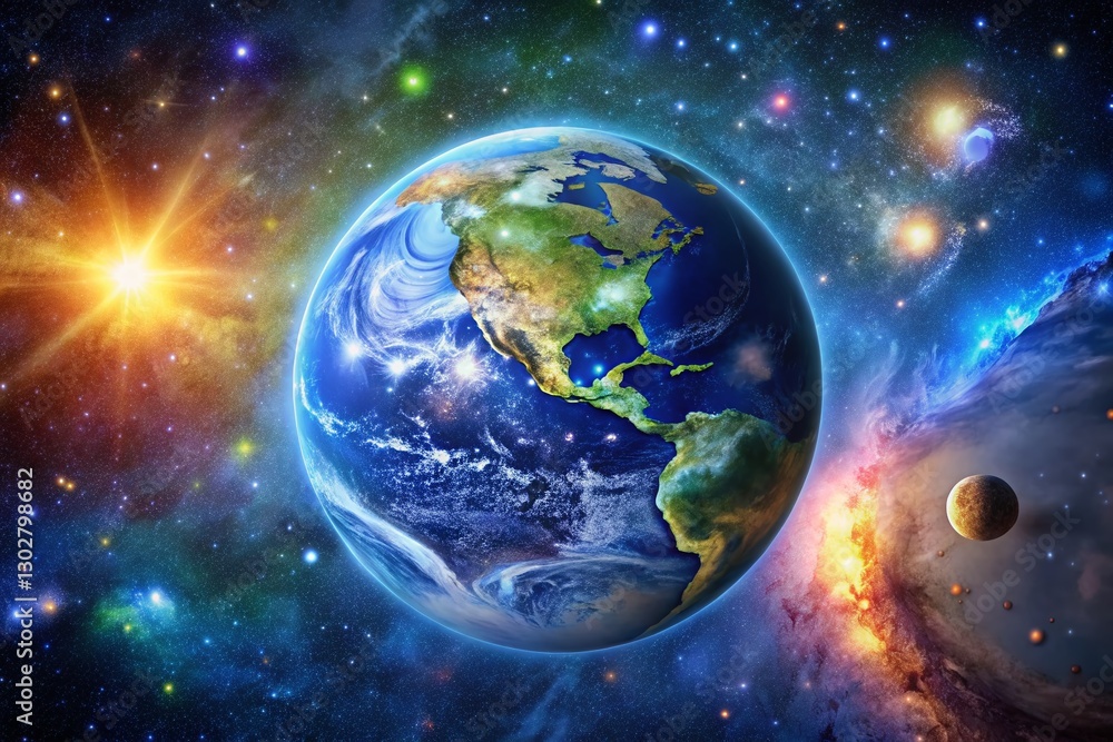 Obraz premium Vibrant Galaxy Nebula & Earth: Stunning Space Stock Photo