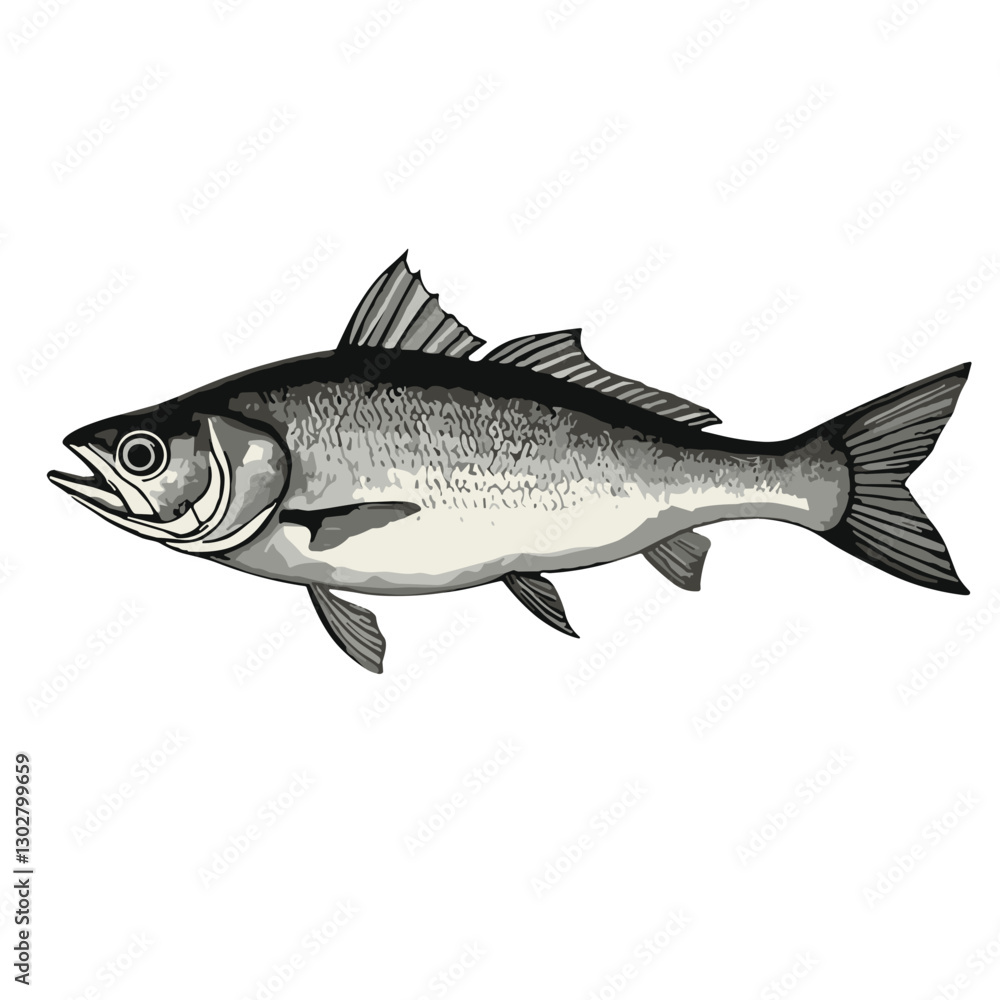 Obraz premium Black and white vintage fish illustration.