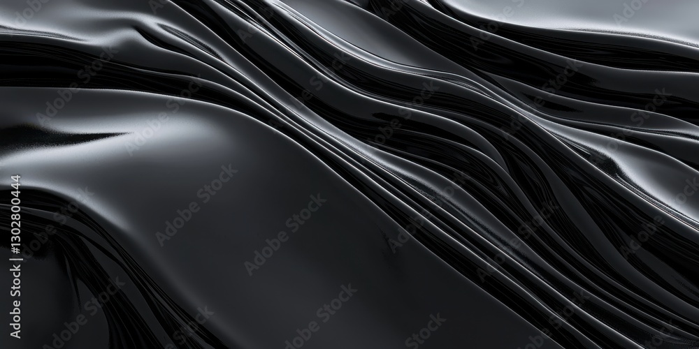 Fototapeta premium Smooth Black Waves Curving Abstract Texture Decorative Design Background Backdrop Graphic Art