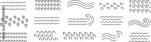 波の線画イラストセット
