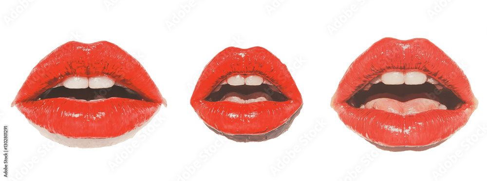 Intimate shot of a set of bright red, well - moisturized lips with a small gap between them, revealing part of the mouth interior Intimate shot of a set of bright red, well - moisturized lips with a small gap between them, revealing part of the mouth interior