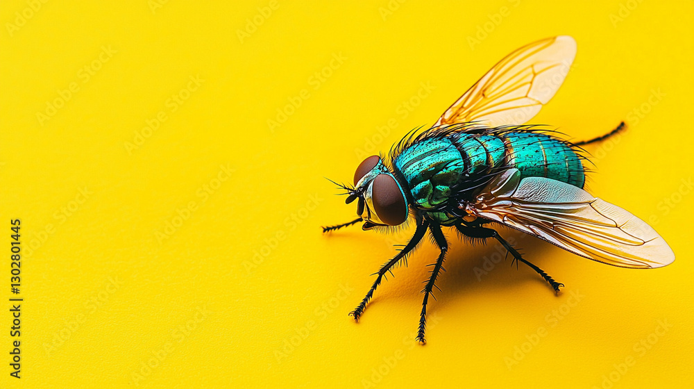Close-up Fly on Yellow Background Close-up Fly on Yellow Background