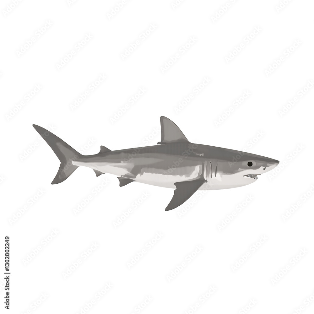 Realistic Illustration of a Gray and White Shark Swimming Freely in Transparent White Background Realistic Illustration of a Gray and White Shark Swimming Freely in Transparent White Background