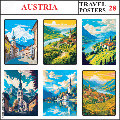 Austria Kitzbuhel Wachau Wachau Valley Travel Poster Wall Art Print Collection Set Part 28