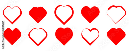 A set of hearts for Valentine's day. Holiday of all lovers. February 14. Red Heart and love Flat design icons. Heart doodles set. Hand drawn hearts collection. Romance and love illustrations. eps10 66