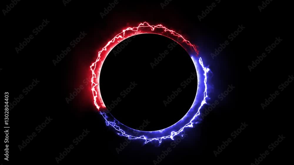 Electric red and purple lightning energy circle on black background Electric red and purple lightning energy circle on black background