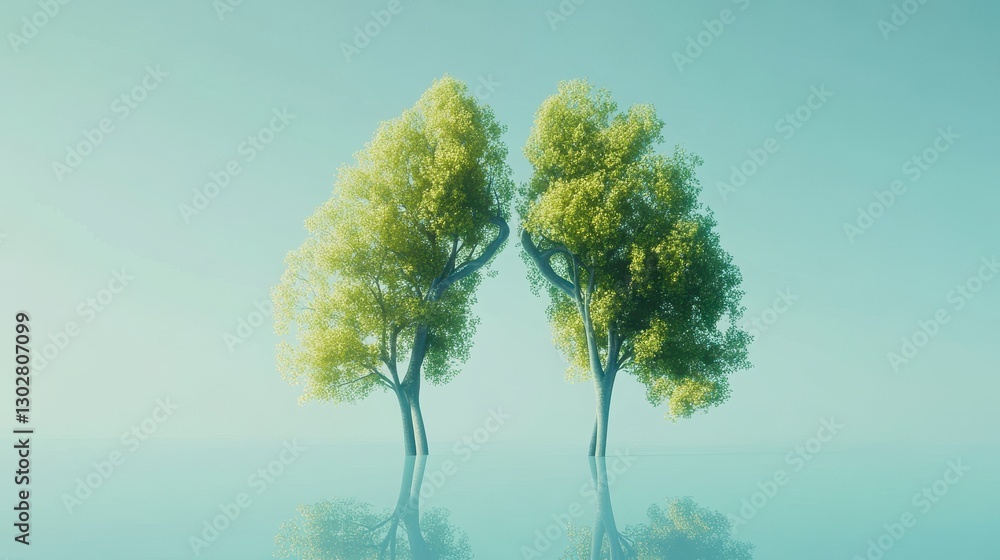 Fototapeta premium Serene Trees in Tranquil Water under a Soft Blue Sky