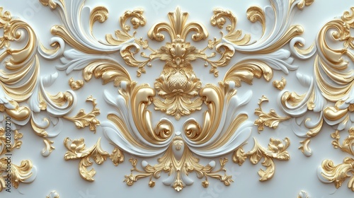 Elegant Baroque Style Decorative Elements in Gold and White Design