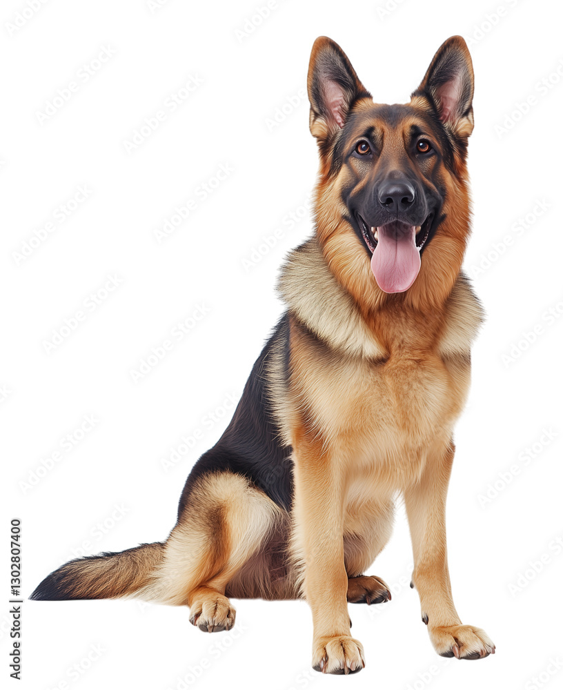 A photograph of an American Shepherd dog sitting with its tongue out on transparent background A photograph of an American Shepherd dog sitting with its tongue out on transparent background