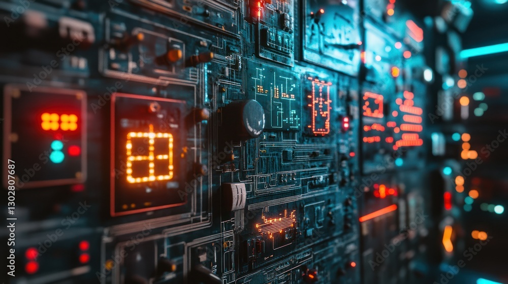 custom made wallpaper toronto digitalClose-up view of a futuristic circuit board with glowing lights and intricate patterns in a tech environment