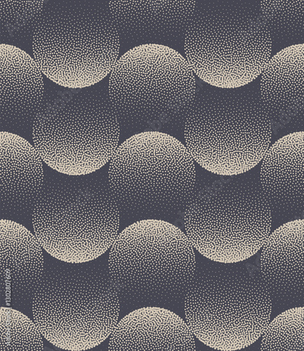 Contemporary Graphic Seamless Pattern Trend Dot Work Abstract Vector Background. Round Scale Grid Wavy Structure Halftone Art Illustration for Stylish Textile Print. Loopable Abstraction for Wallpaper