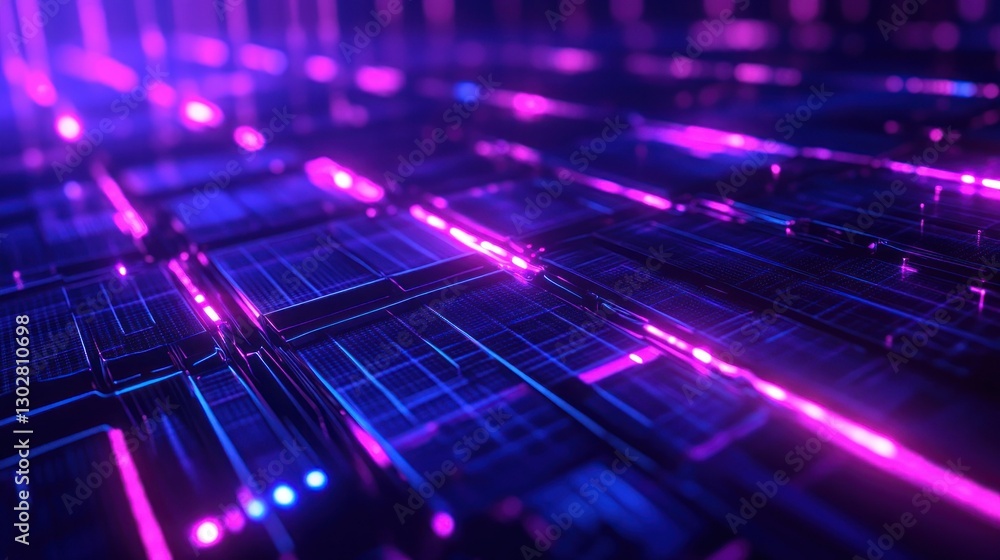Futuristic digital landscape with vibrant neon lights and intricate grid patterns Futuristic digital landscape with vibrant neon lights and intricate grid patterns