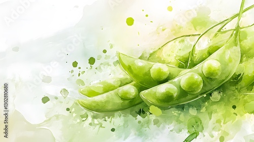 Wallpaper Mural Fresh Green Peas on a Soft Watercolor Background Design Torontodigital.ca