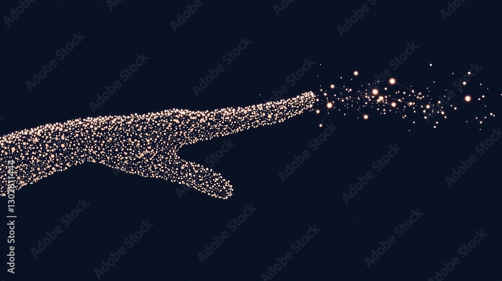 Fototapeta premium Digital Hand Composed of Glowing Particles Reaching Out in a Dark Space
