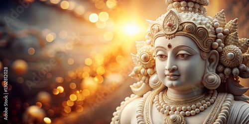 Vintage Photo: Decorated White Vishnu Statue, Hindu Deity, Spiritual Art, Religious Symbol