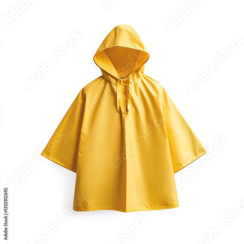 Isolated Yellow Hooded Rain Poncho for Weather Protection on a White Background Studio Shot