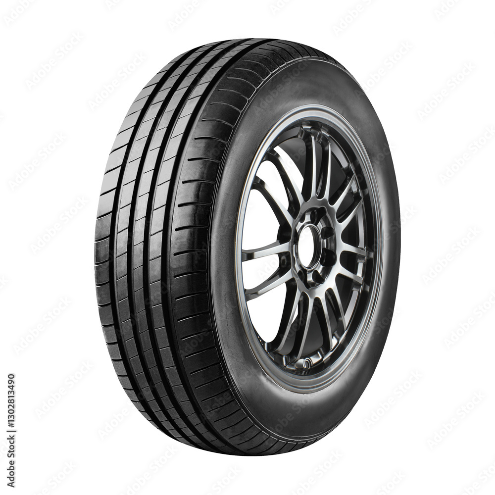 Obraz premium Car tire and wheel , Aluminum wheels , Alloy Wheel , side view isolated on white background.