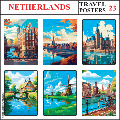 Netherlands Amsterdam Nijmegen Binnenhof Travel Poster Wall Art Print Collection Set Part 23