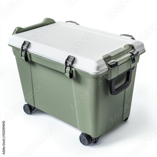 Rugged Green and White Wheeled Cooler for Outdoor Adventures and Storage Solutions Displayed
