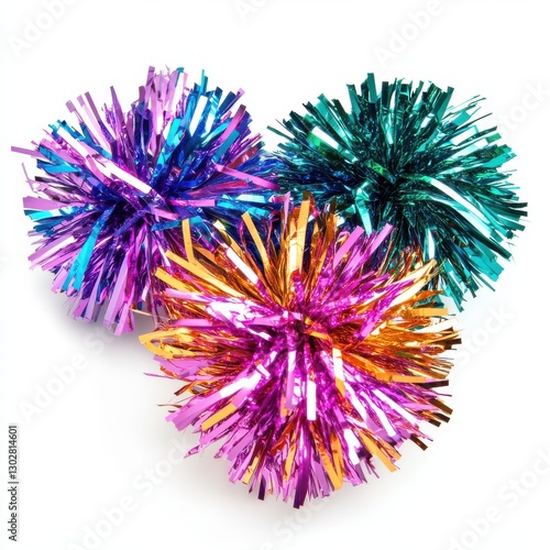Shimmering Tinsel Pom Poms Celebration Decorations Festive Sparkle Joyful Fun Party Decor Bright Vibrant