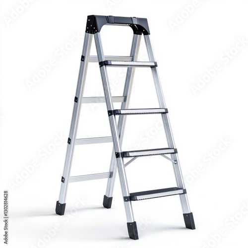 Silver Aluminum Ladder Standing Tall and Ready for Use in Home Improvement Tasks and Construction Work photo