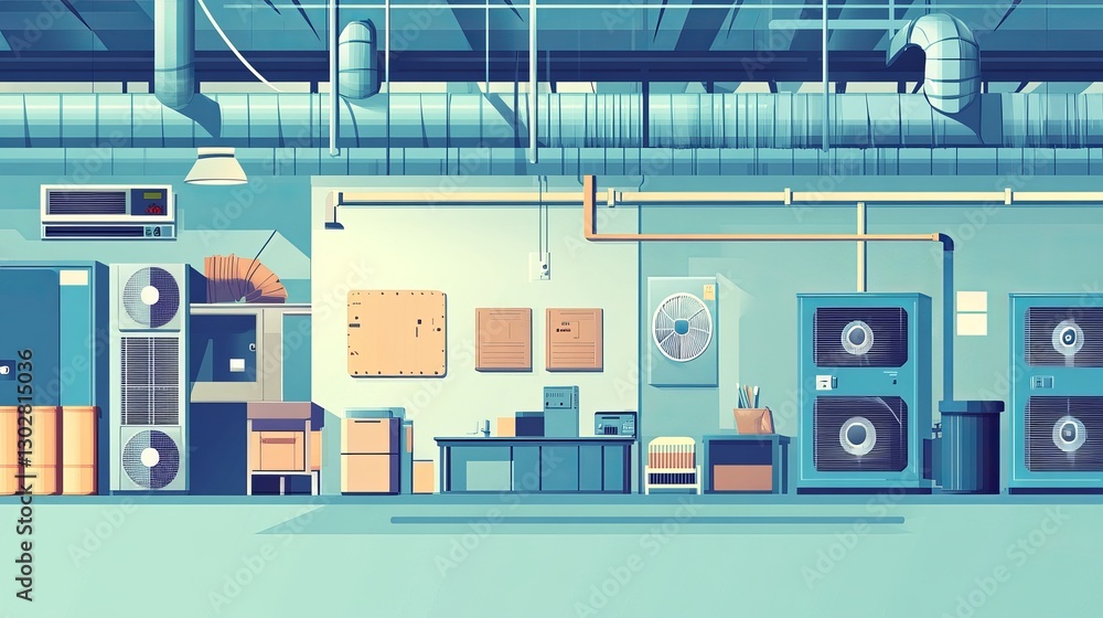 A vector illustration representing ventilation systems and air conditioners, ensuring fresh, clean indoor air and temperature regulation A vector illustration representing ventilation systems and air conditioners, ensuring fresh, clean indoor air and temperature regulation