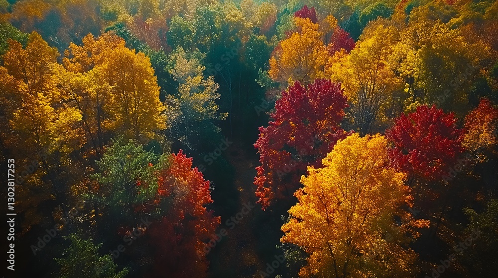 Aerial View of Dense Autumn Forest with Vibrant Fall Foliage Aerial View of Dense Autumn Forest with Vibrant Fall Foliage