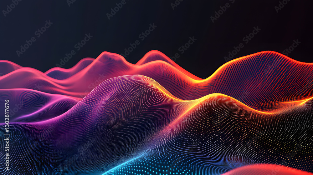 Futuristic abstract design with glowing neon lines and minimalist black space in the background accented with digital textures and gradients. Great for tech branding, digital products, and modern webs
