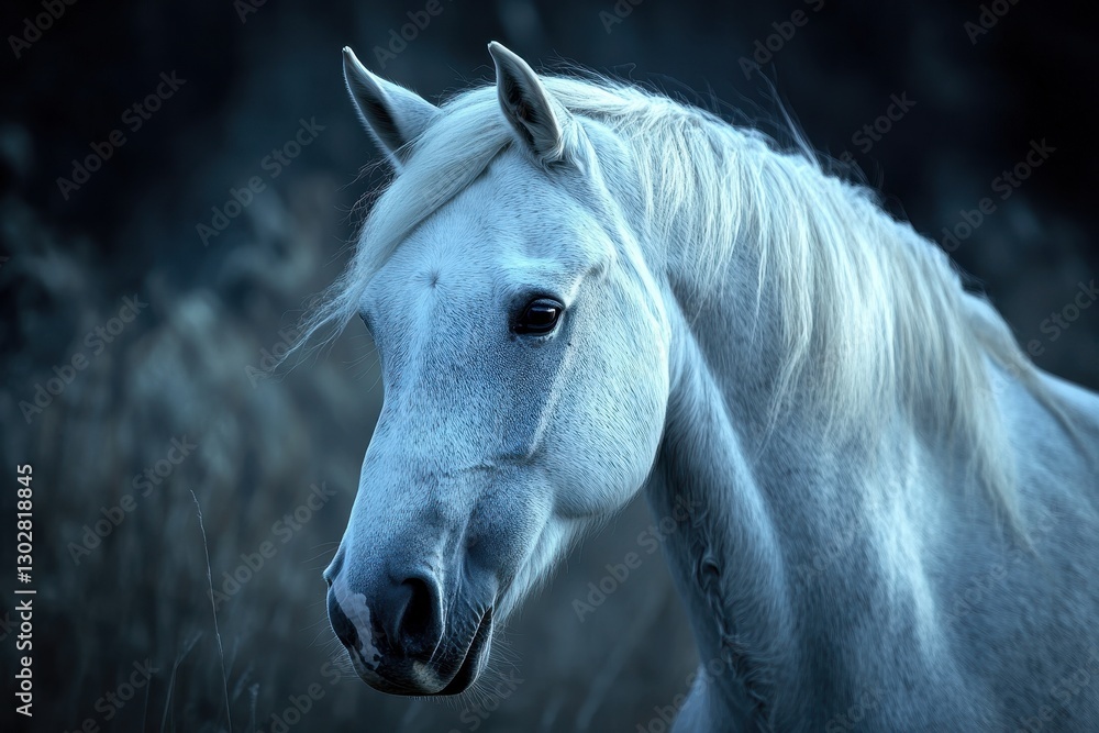 Obraz premium Close-Up of a Horse's Snout: Capturing the Beauty of Nature's Equine Mammal with Subtle Blue Tones