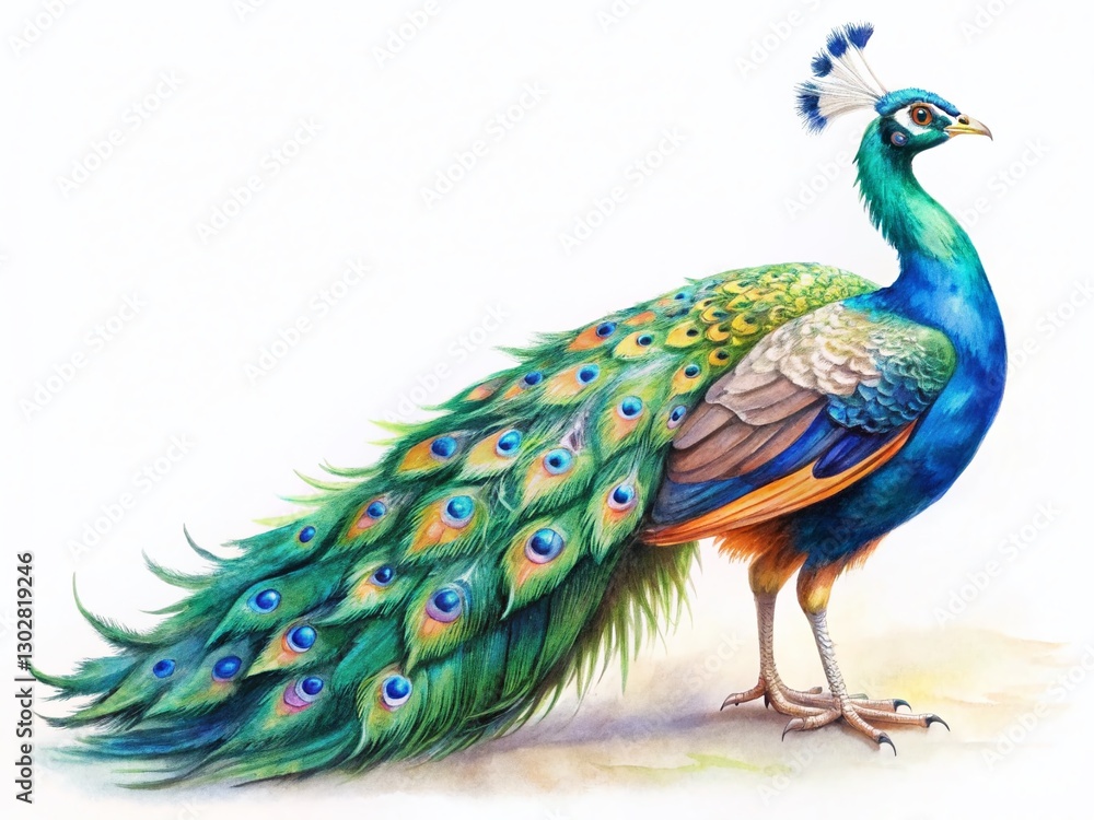 Fototapeta premium Watercolor Peacock Clipart for Nursery Decor - Isolated Bird Illustration