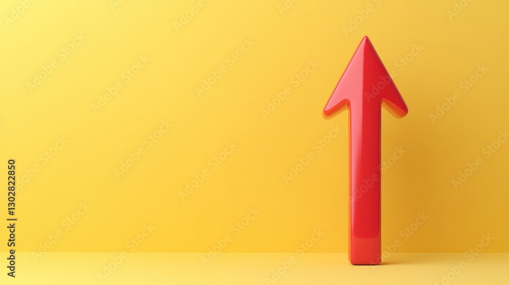 Red arrow pointing upward, vibrant yellow backdrop, symbolizes growth and progress, suitable for motivational themes or presentations. Red arrow pointing upward, vibrant yellow backdrop, symbolizes growth and progress, suitable for motivational themes or presentations.
