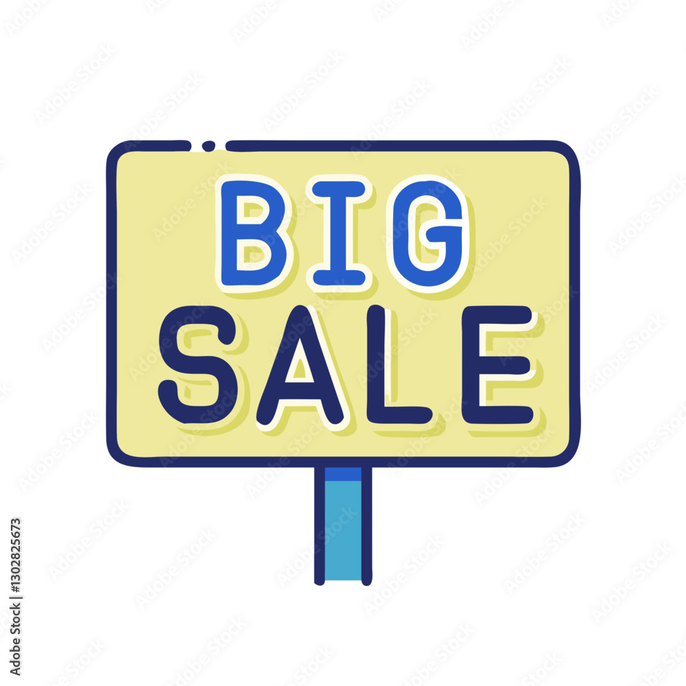 Bright and colorful big sale sign displaying eye-catching typography, perfect for advertising discounts in a retail environment Bright and colorful big sale sign displaying eye-catching typography, perfect for advertising discounts in a retail environment