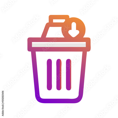 Vector icon of a bargain bin depicting a stylized trash can design with a downward arrow symbolizing discounts and sales on assorted items