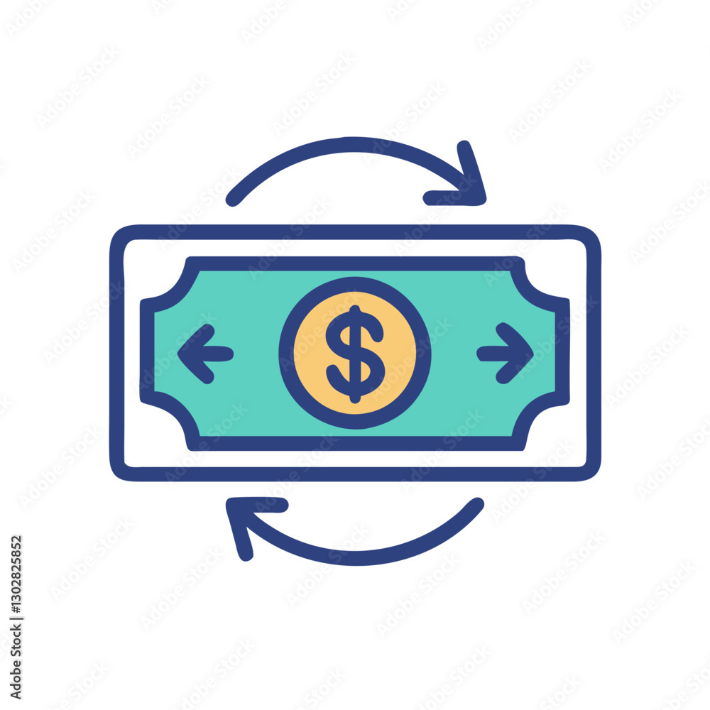 Cash back concept represented as a vector icon illustrating money movement and rewards in financial transactions