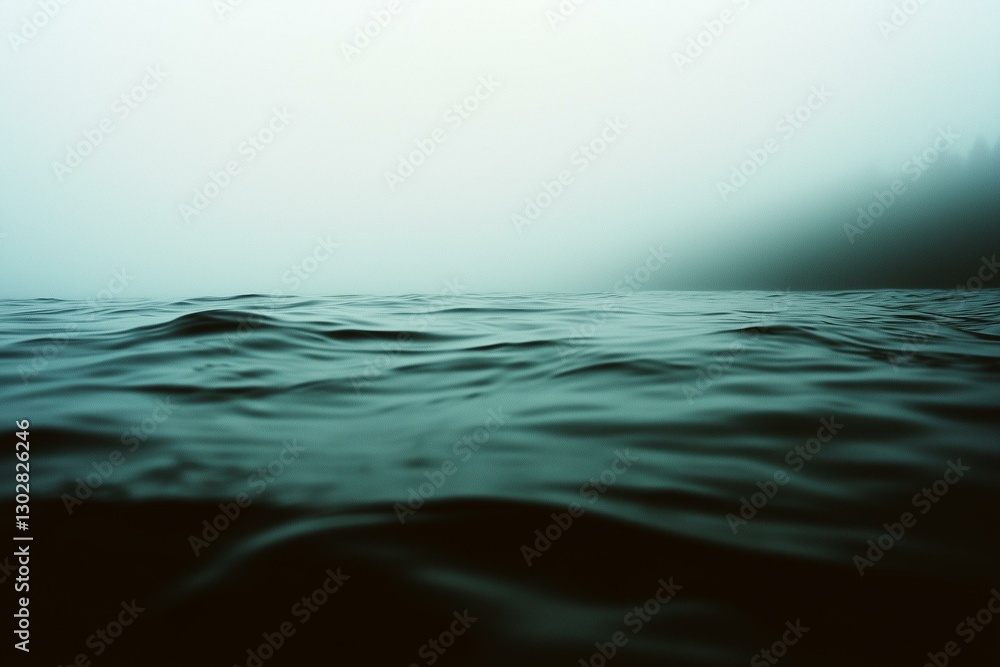 Obraz premium Misty Ocean Horizon with Gentle Waves and Distant Silhouettes of Trees