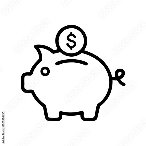 Happy savings concept represented by a cheerful piggy bank icon with a coin being deposited