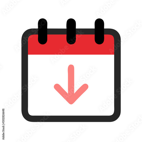 Vector icon of a markdown calendar with a downward arrow indicating a scheduling feature or event reminder