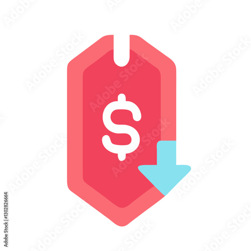 Vector icon representing markdown price with downward arrow indicating discount or reduced cost