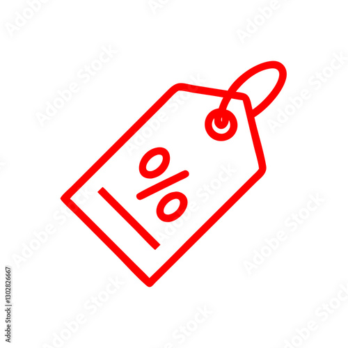 Price tag with percentage symbol indicating a markdown in a bold red color on a white background