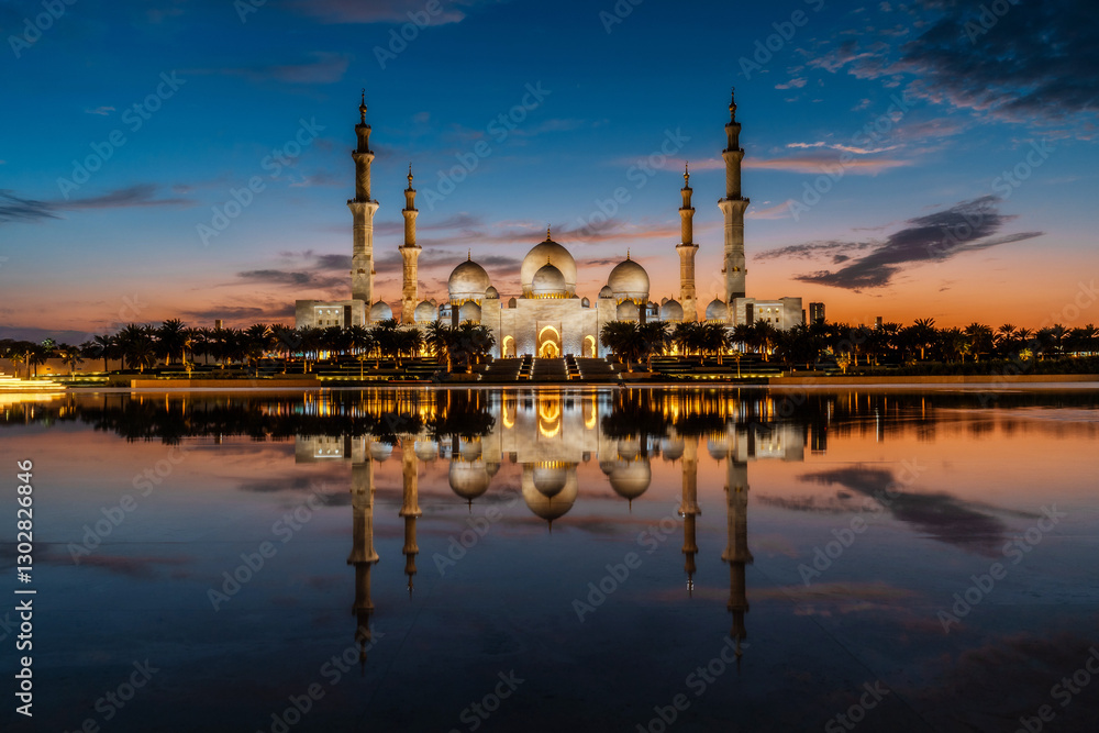 Obraz premium Sheikh Zayed Mosque at Sunset