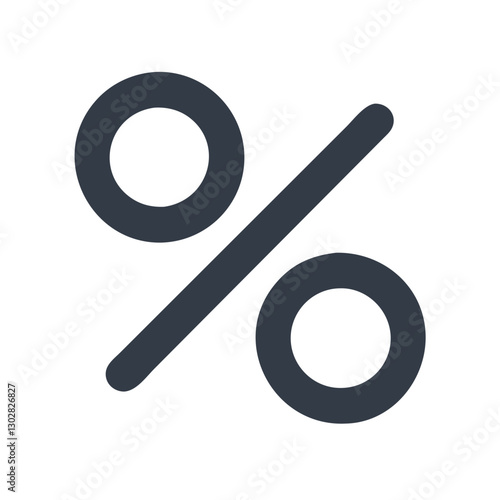Percentage symbol displayed as a vector icon representing numerical data and calculations in various contexts