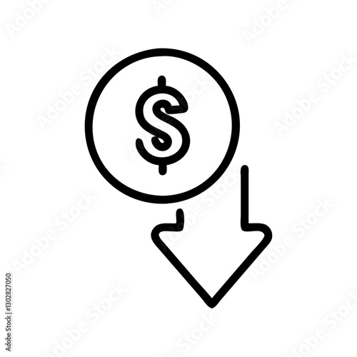 Price drop icon featuring a dollar sign and downward arrow representing financial savings and discounts