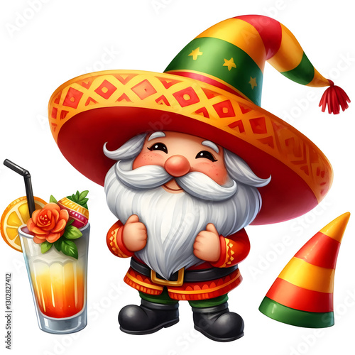 Cinco De Mayo Gnome Watercolor Fiesta Clipart isolated on transparent background
