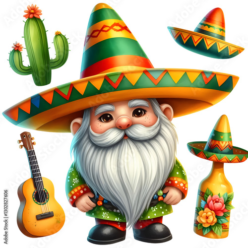 Cinco De Mayo Gnome Watercolor Fiesta Clipart isolated on transparent background