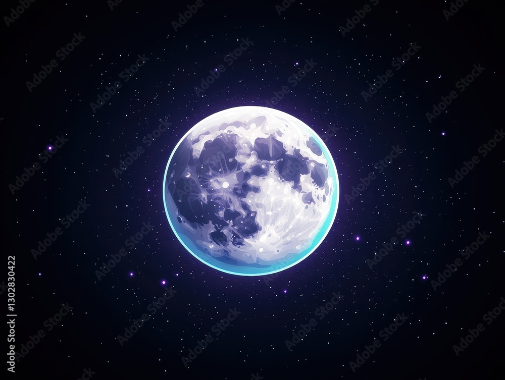 Fototapeta premium A luminous full moon surrounded by twinkling stars in a dark sky